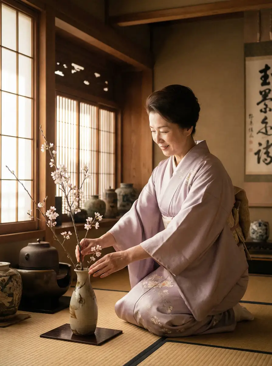 一位优雅的 【今日吃瓜官网】今日吃瓜官网 - 最新资讯今日吃瓜传媒聚集地 在和室中插花